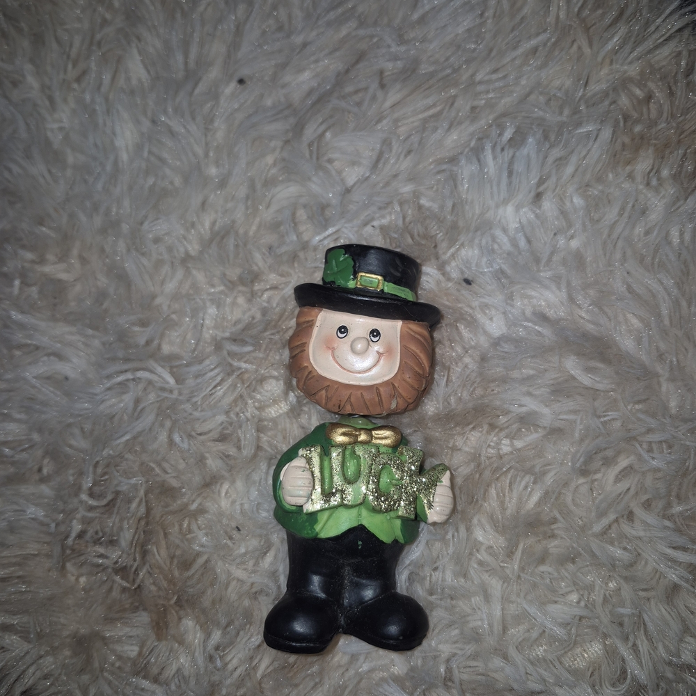 St. Patrick's Day Lucky Leprechaun Figurine Bobble Head - Green & Black